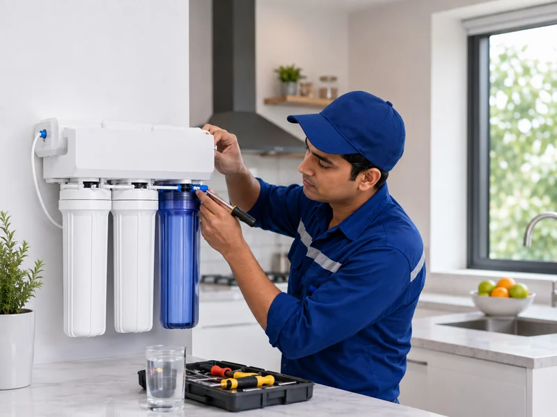 RO repair technician repairing water purifier