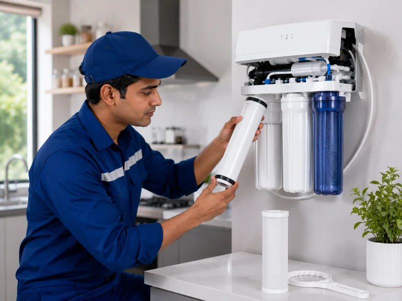 Technician doing routine RO service